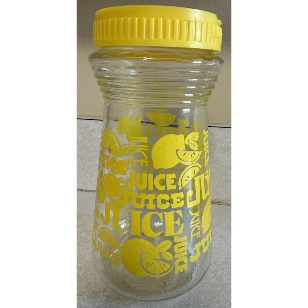 Vintage Anchor Hocking‎ Glass Juice Carafe Yellow Lemons 24oz Retro